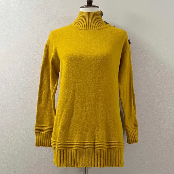 Anthropologie Margarita Sweater Womens Mustard Yellow Buttons Mock Neck Size XS - Picture 9 of 12